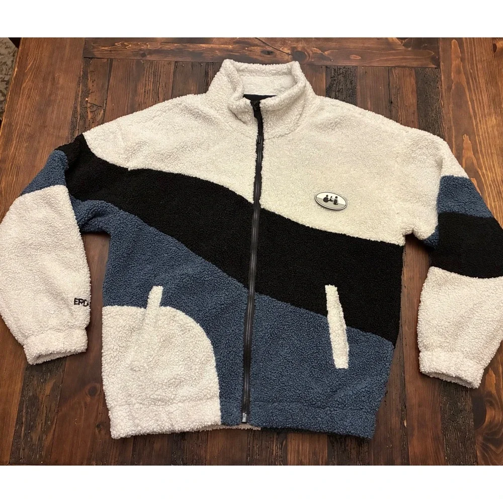 Aelfric Eden Fleece Jacket Sherpa Men's Size XL Colorblock Streetwear Fuzzy